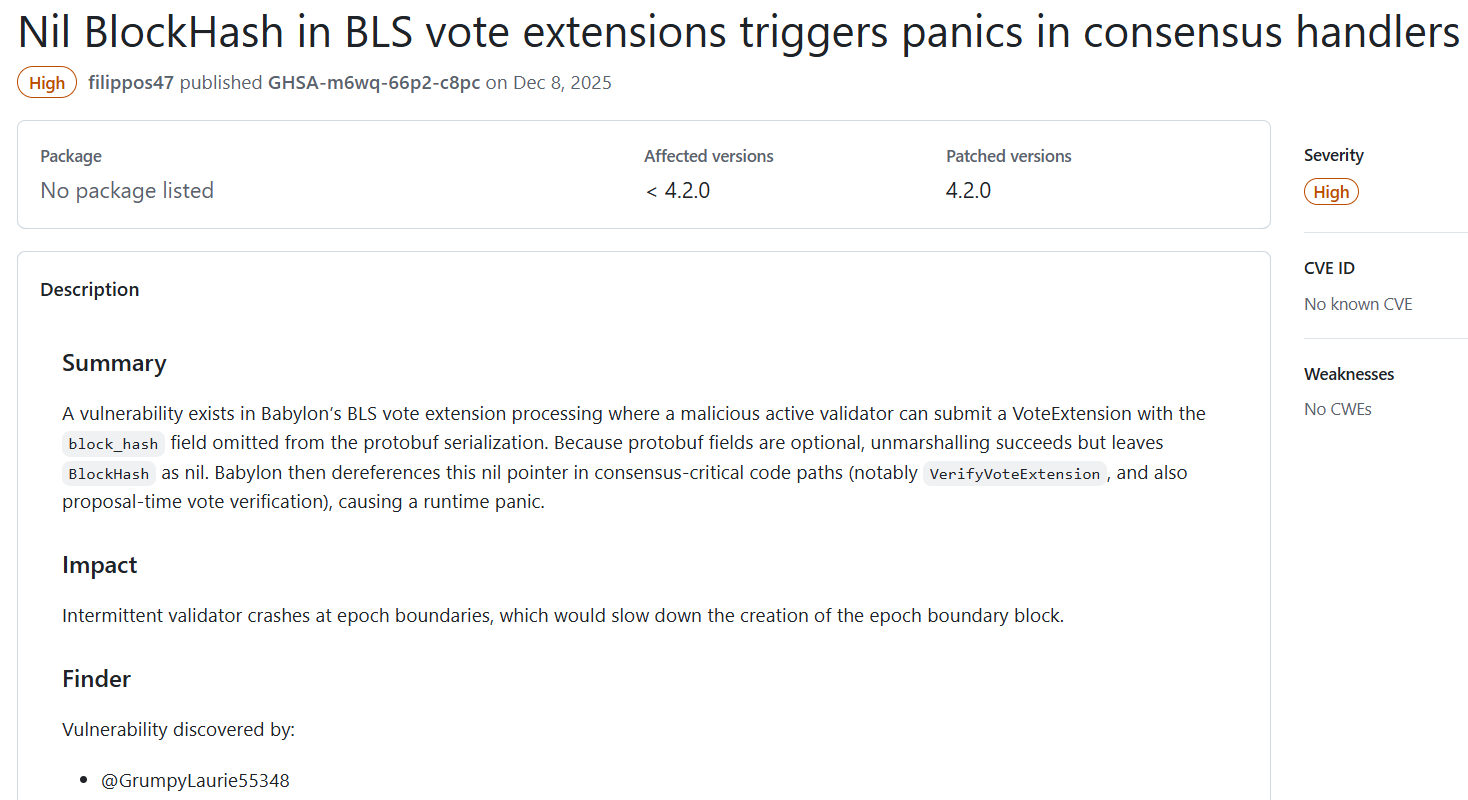 Babylon Code Vulnerability Risks Block Production Slowdown