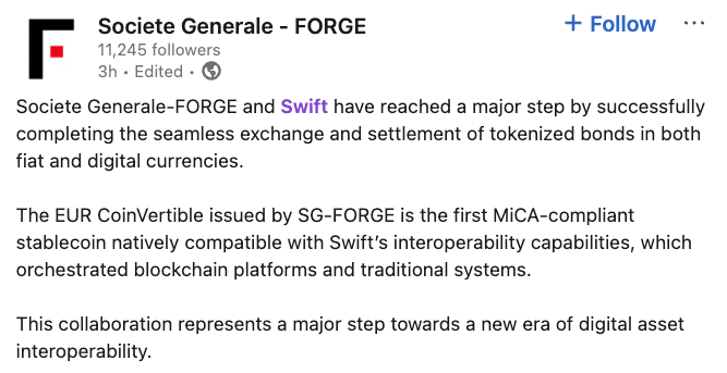 SWIFT Tests Societe Generale’s MiCA-Compliant Euro Stablecoin