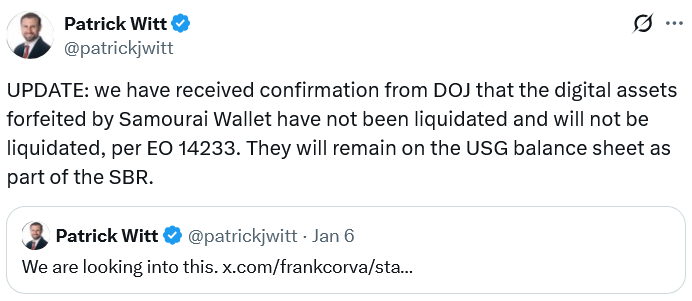 DOJ Didn’t Sell Any Bitcoin Forfeited From Samourai case