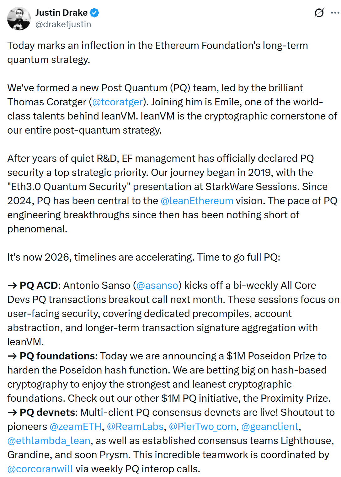 Ethereum Foundation Forms Dedicated Post-Quantum Security Team