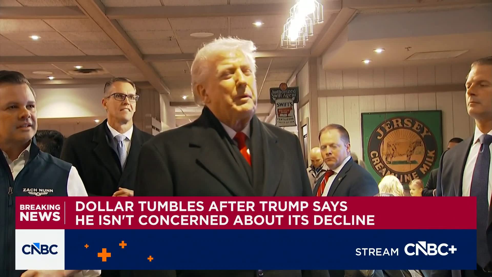 U.S. Dollar tumbles after Pres. Trump says he isn't concerned about its decline