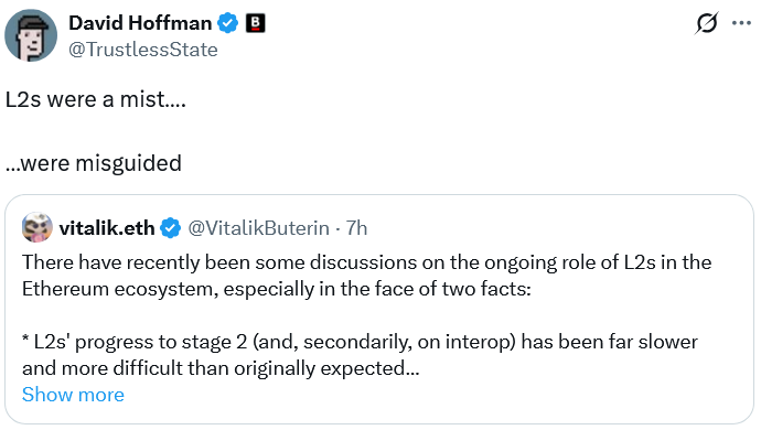 Vitalik Buterin Says Ethereum Scaling Should Move From L2s