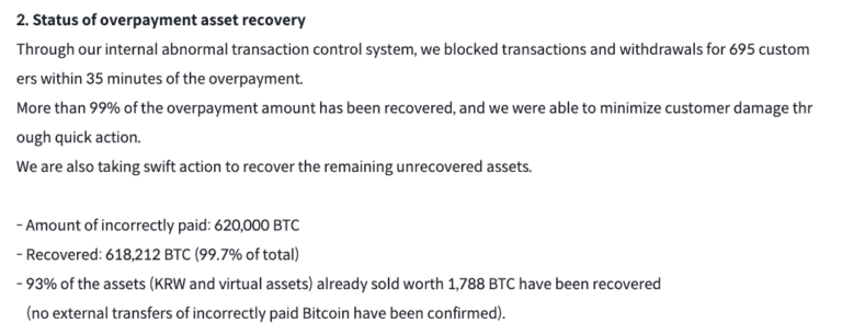South Korea Investigates Bithumb Over 620,000 Bitcoin Error