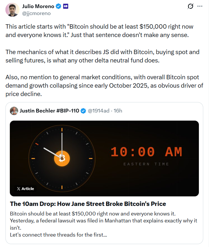 Jane Street 10 AM Bitcoin Dump Claims Split Analysts