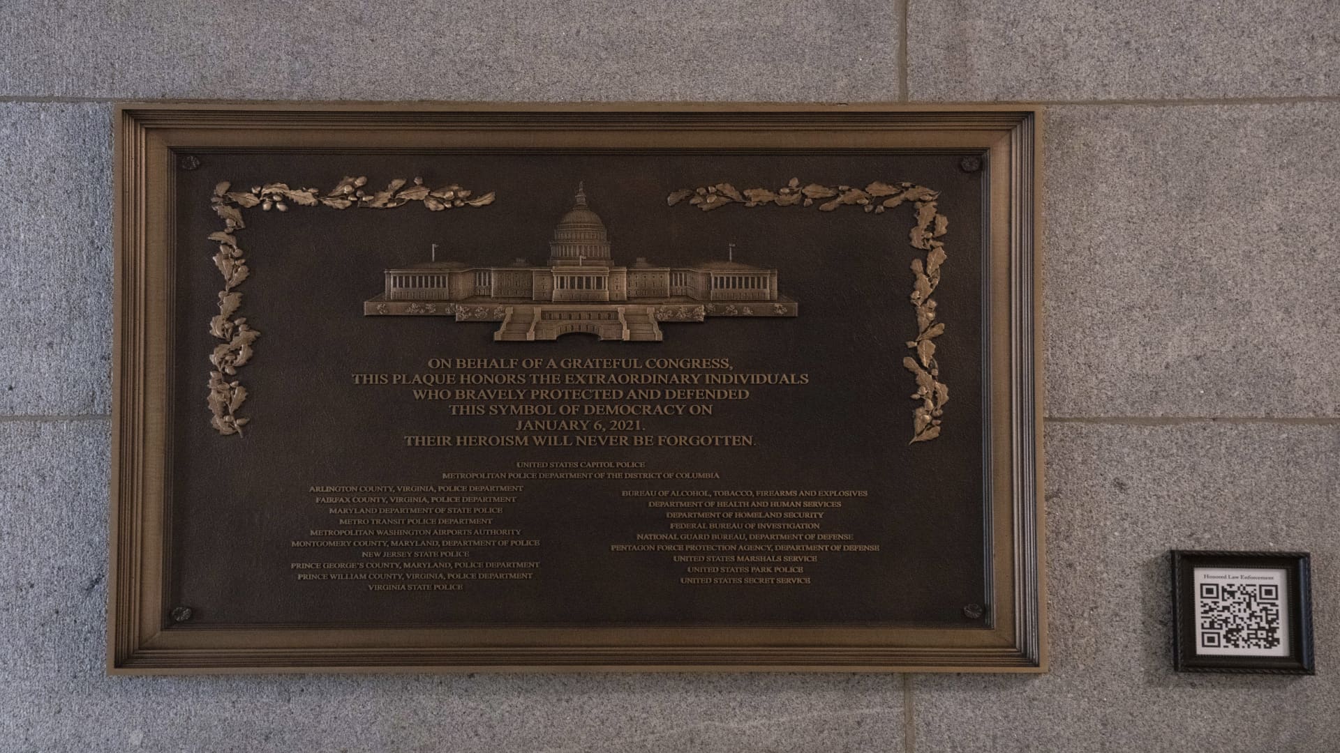 Jan. 6 plaque honoring police officers quietly installed at the Capitol after a 3-year delay