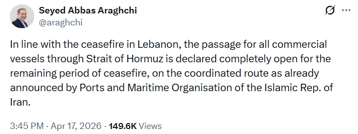 Bitcoin Tops $76K as Iran Declares Strait of Hormuz Open