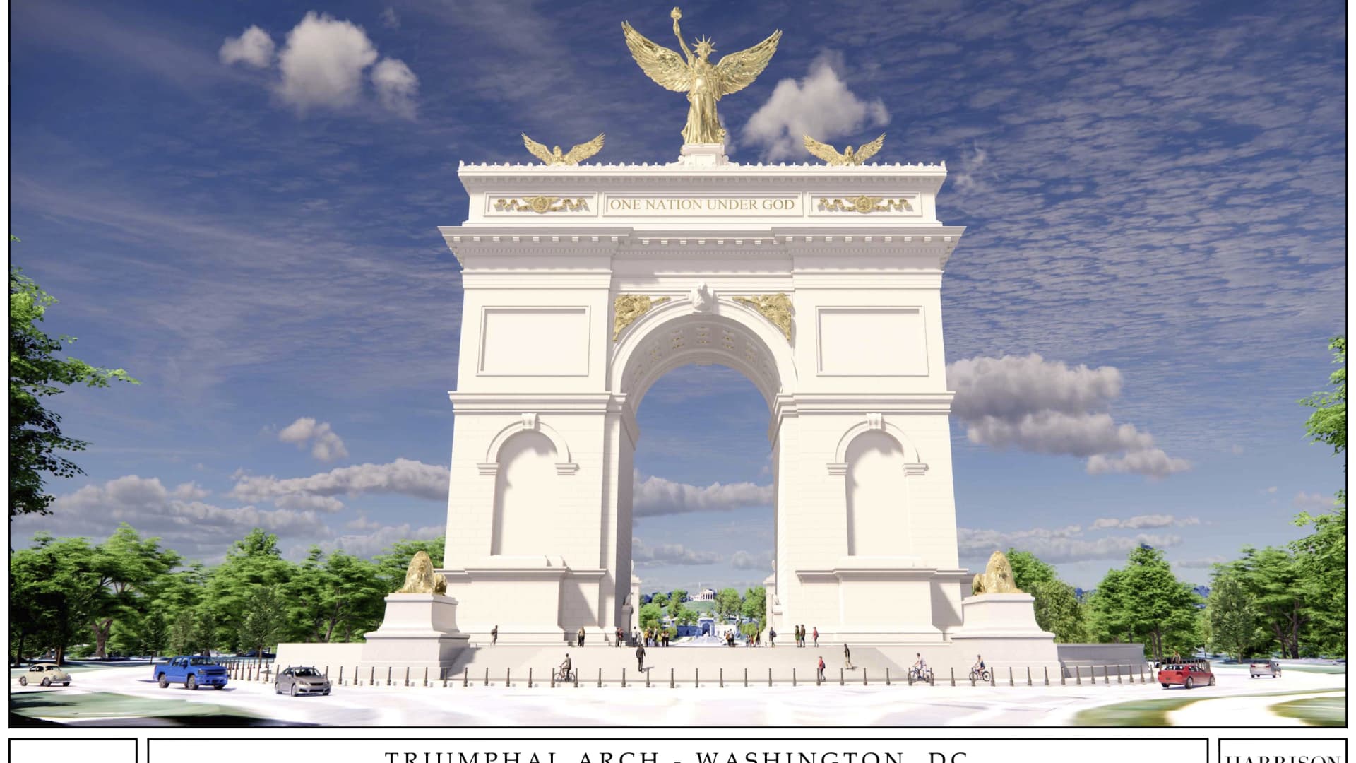 Trump administration releases renderings of 250-foot 'triumphal arch' to loom over Potomac