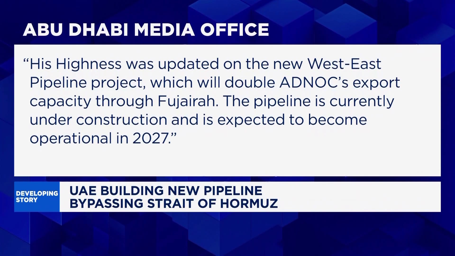 UAE building a new pipeline bypassing Strait of Hormuz