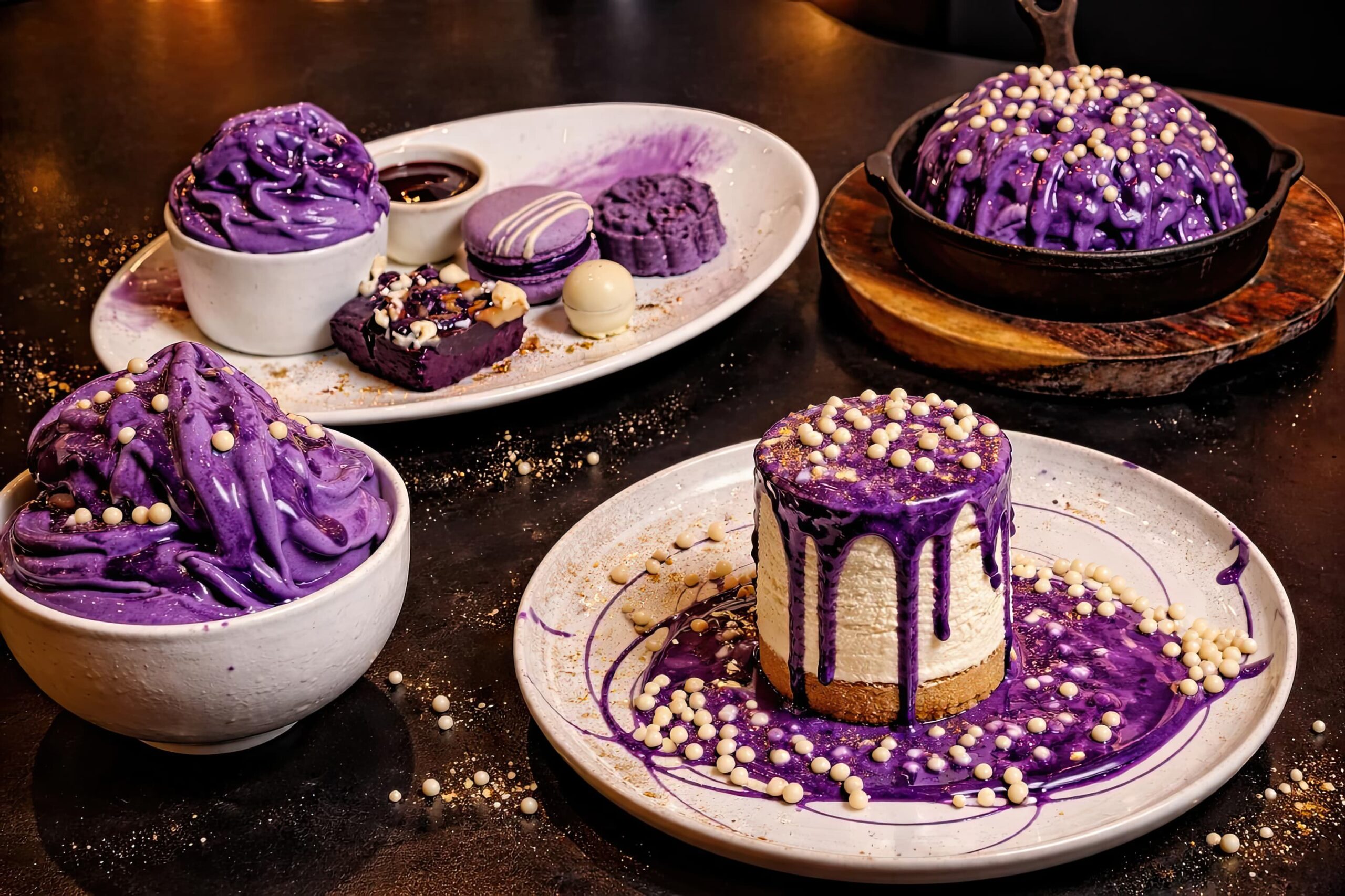 Filipino restaurant Kasa and Kin in Soho, London, offers a selection of drinks and desserts made with ube, a root vegetable from the Philippines which has seen a surge in demand from younger consumers due to its vibrant color and sweet taste.