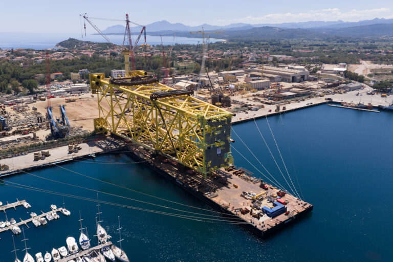 Neptun Deep jacket sails away from Saipem's Sardinia shipyard