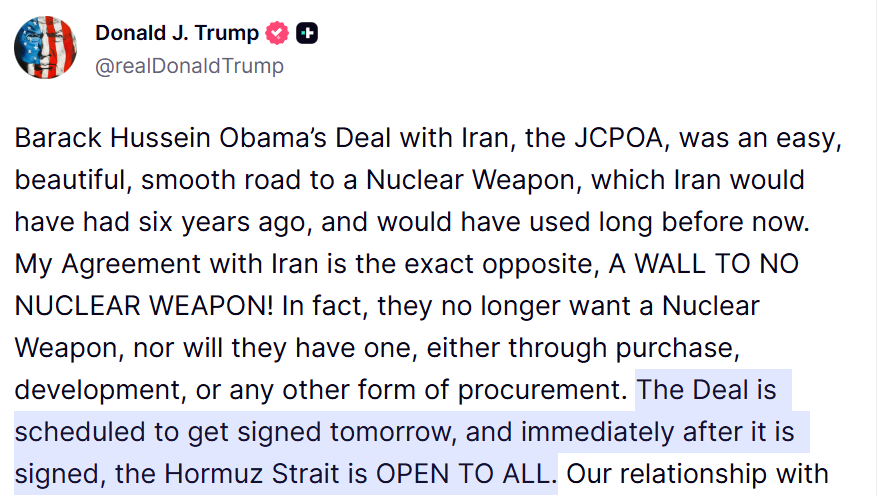 Trump says Iran peace deal to be signed Sunday, contradicting Tehran