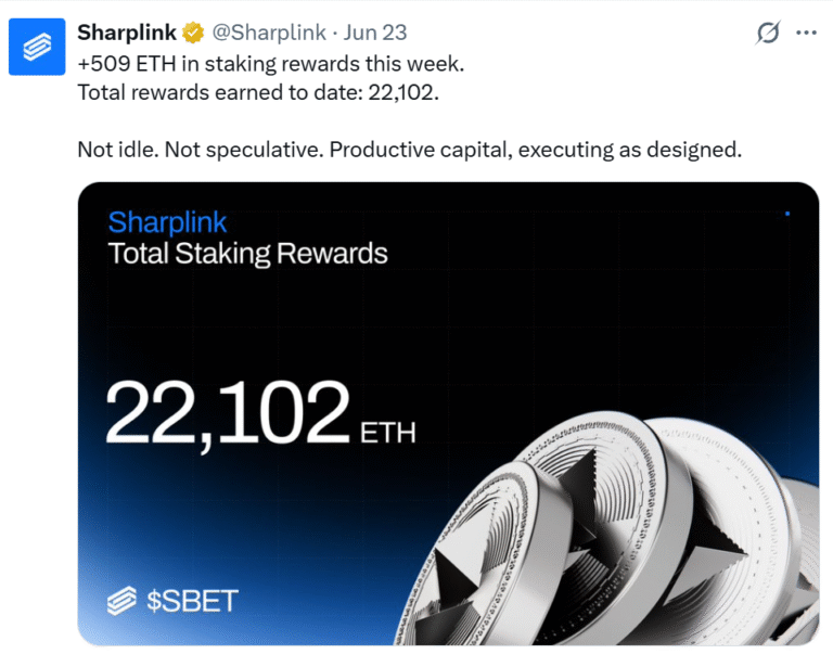 Sharplink Buys ETH for First Time in 8 Months