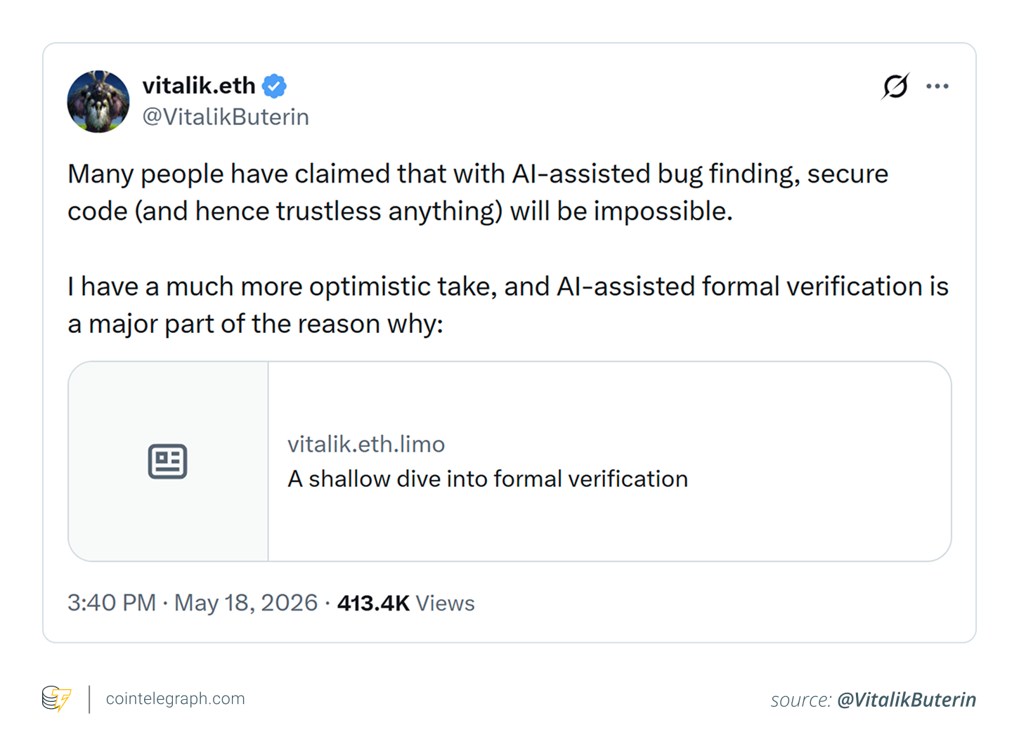 Why Vitalik Buterin’s AI formal verification idea still cannot promise bug-free crypto