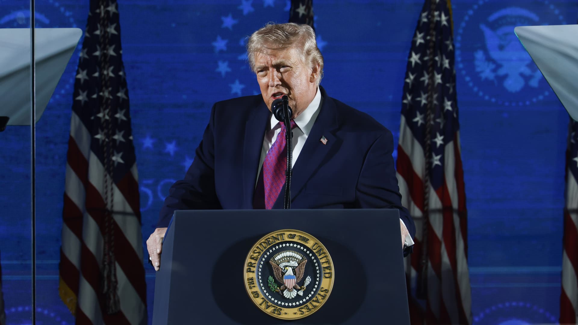 Trump hails U.S. exceptionalism before veering into darkly political speech to usher in America 250