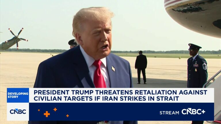 President Trump threatens retaliation against civilian targets if Iran strikes in Strait