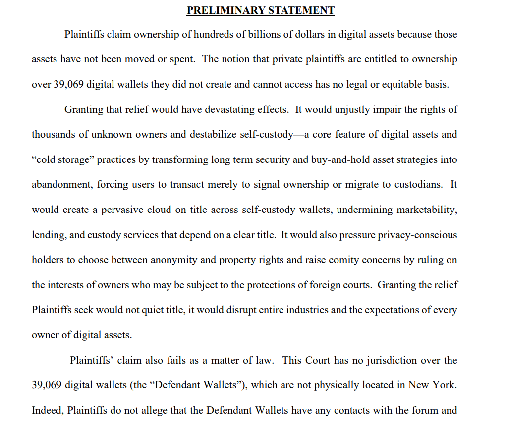 Digital Chamber Backs Dismissal of NY Lawsuit on 39,069 Dormant Bitcoin Wallets