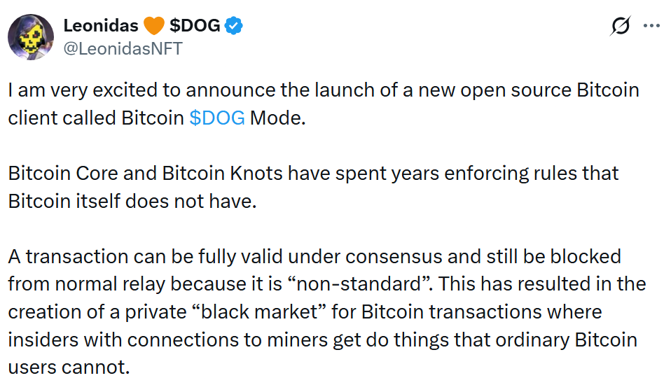 Ordinals Dev Proposes New Bitcoin Client: ‘$DOG Mode’