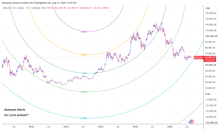 BTC/USD price outlook: Bitcoin navigating between arc levels. Potential continuation toward $58,000