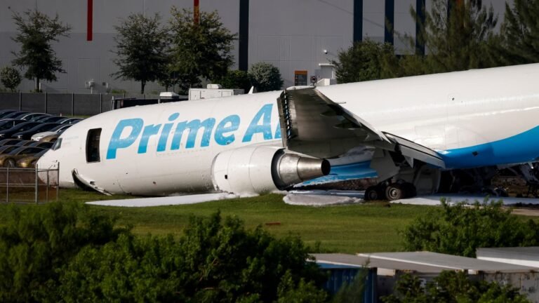 Crashed Amazon cargo jet struck two vehicles, ended up 1,300 feet past runway, NTSB says