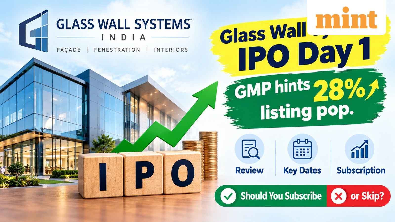 Glass Wall Systems IPO Day 1: GMP hints 28% listing pop. Should you subscribe or skip? Check review, key dates.