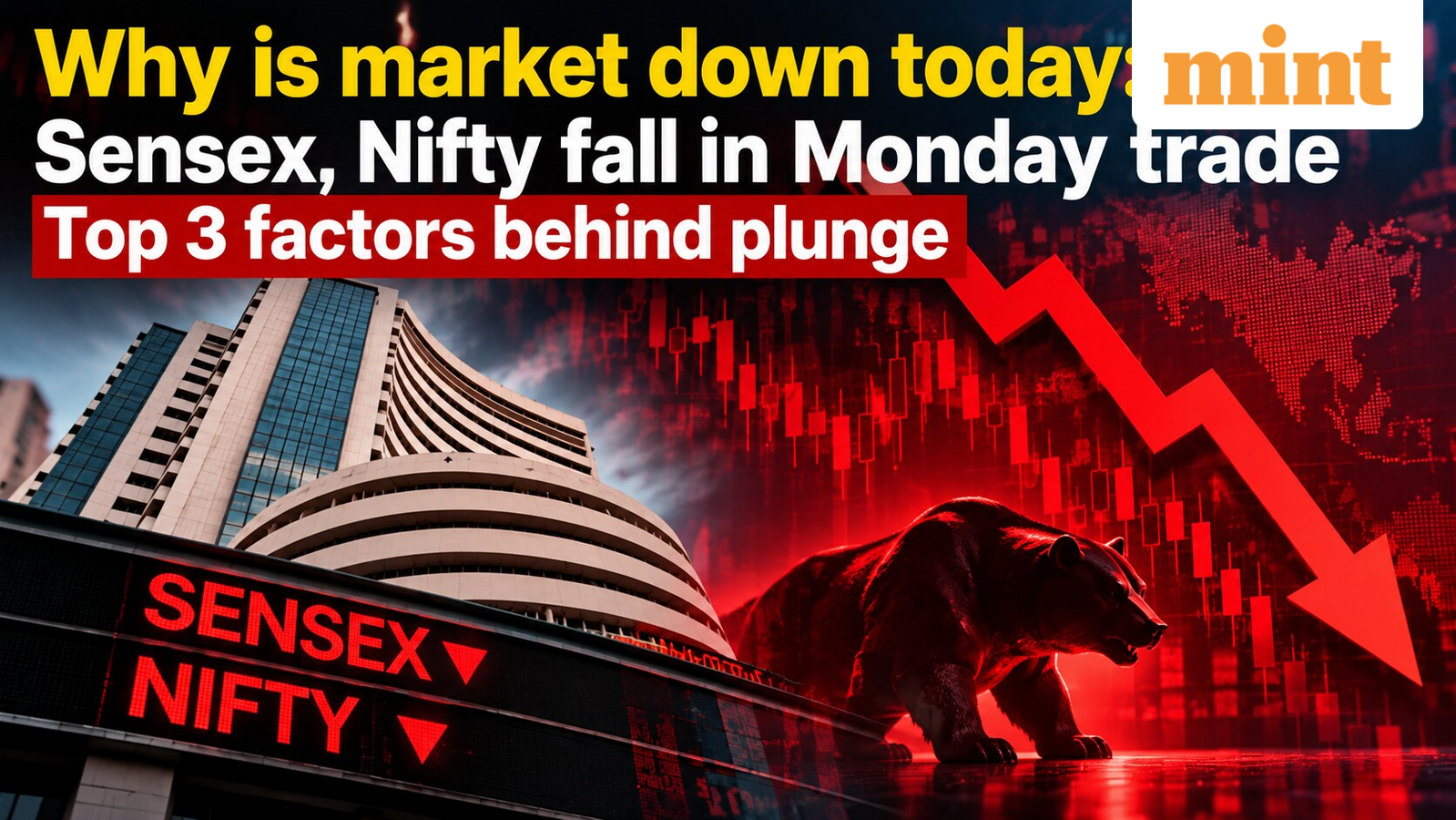 Why is market down today: Sensex, Nifty fall in Monday trade - Top 3 factors behind plunge
