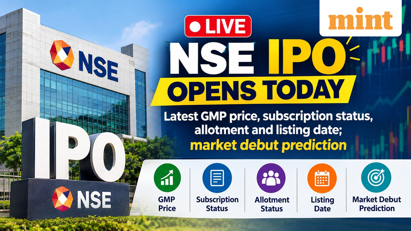 LIVE: NSE IPO opens today; latest GMP price, subscription status, allotment and listing date; market debut prediction