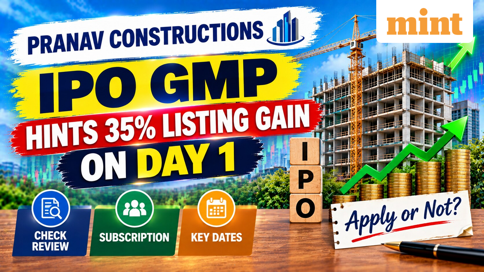 Pranav Constructions IPO GMP hints 35% listing gain on Day 1; check review, subscription, key dates. Apply or not?