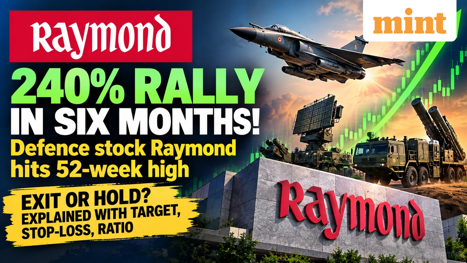 240% rally in six months! Defence stock Raymond hits 52-week high; exit or hold? Explained with target, stop-loss, ratio