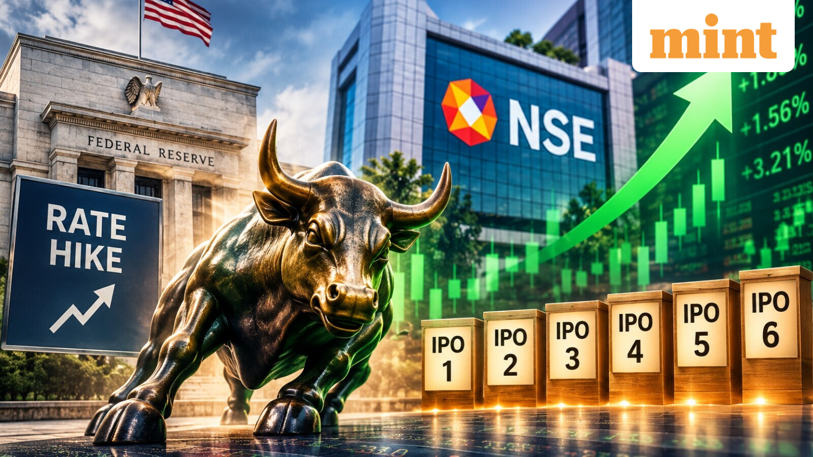 Sensex, Nifty soar despite Fed rate hike — Is it NSE IPO impact and 6 listings today? Experts decode stock market rise | Stock Market News