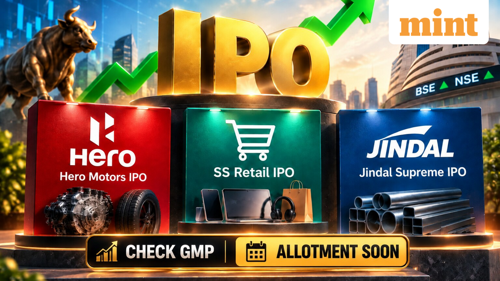IPO GMP compared: SS Retail, Hero Motors, Jindal Supreme - allotment soon, how to check status online, subscription