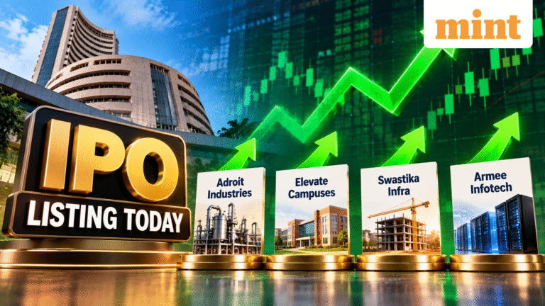 New IPO listings today: Price gains - Adroit Industries, Elevate Campuses, Swastika Infra, Armee Infotech shares debut