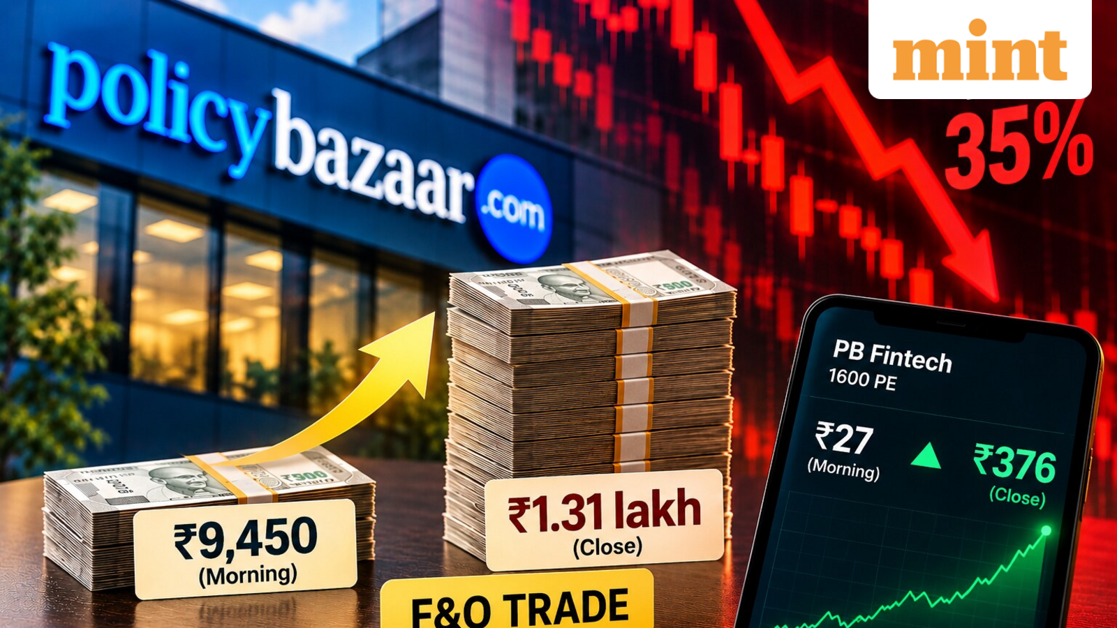 ₹9,450 turns into over  ₹1.30 lakh in one day despite 35% fall in PB Fintech share price; here's how