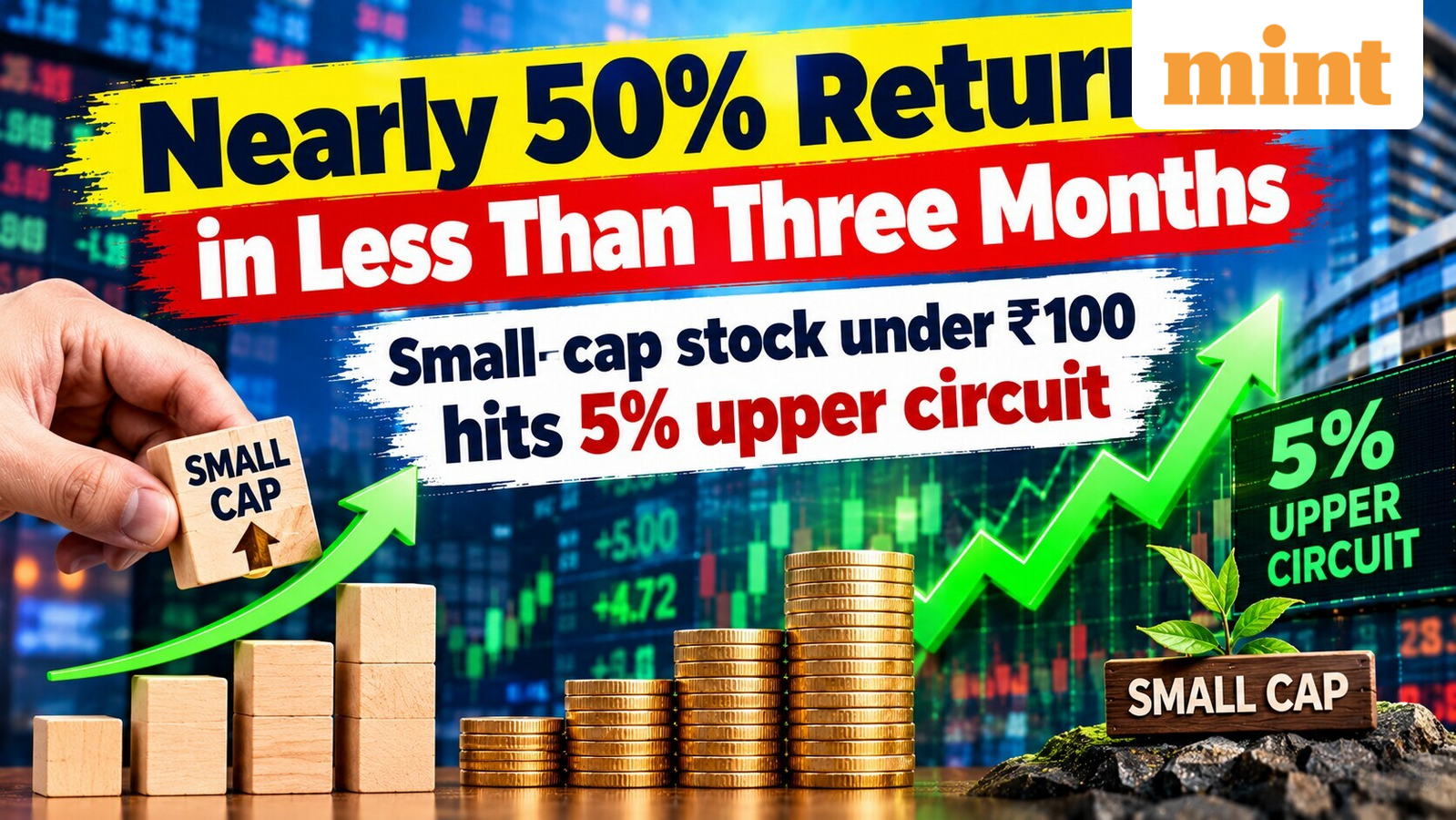 Nearly 50% return in less than three months | Small-cap stock under  ₹100 hits 5% upper circuit