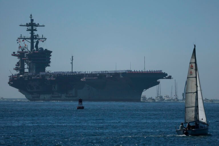 The USS Abraham Lincoln, pictured on Oct. 8 in San Diego, set a U.S. Navy record spending over 260 days consecutively at sea without a port call while playing a key role in Operation Epic Fury and regional maritime security operations in the Middle East.