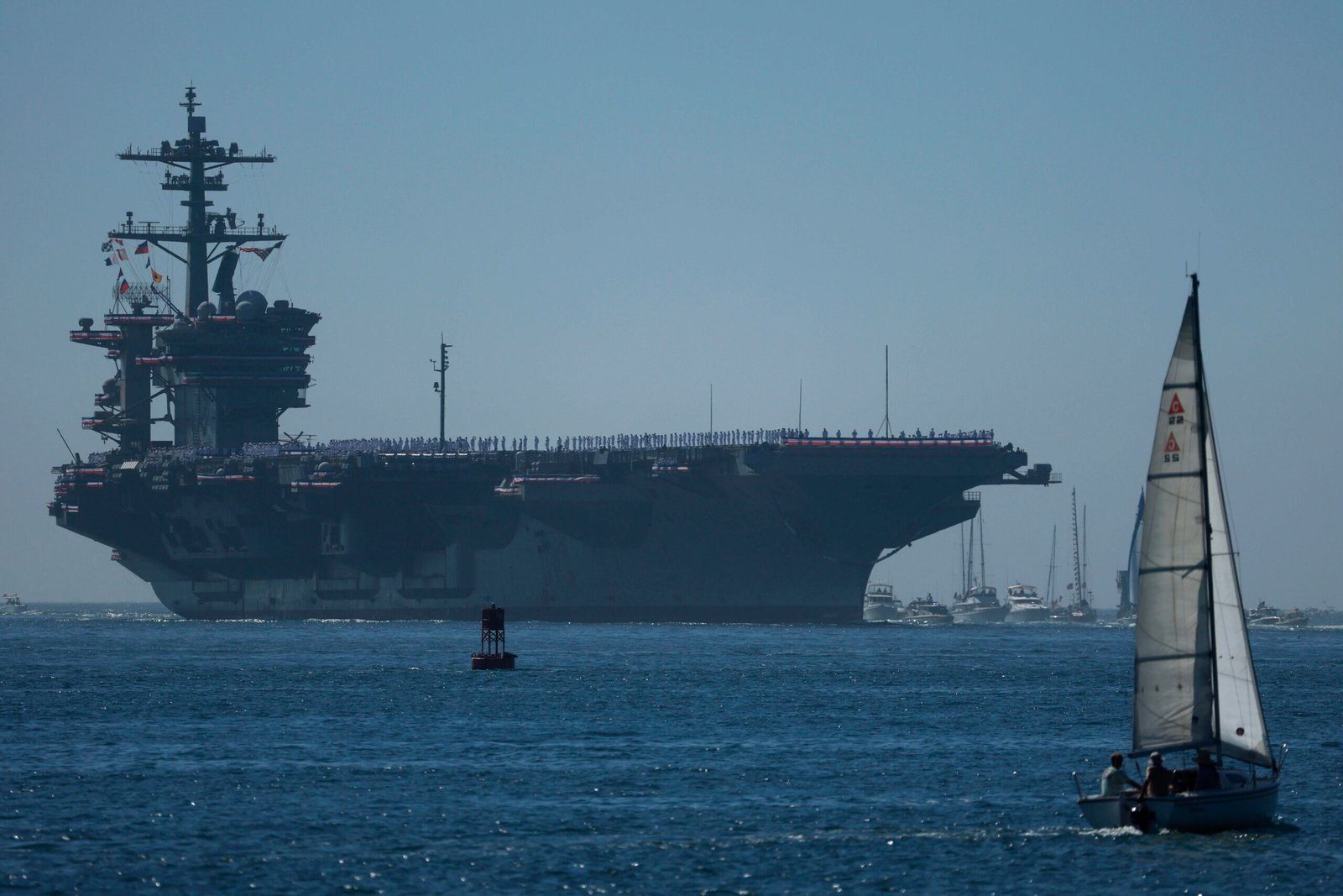 The USS Abraham Lincoln, pictured on Oct. 8 in San Diego, set a U.S. Navy record spending over 260 days consecutively at sea without a port call while playing a key role in Operation Epic Fury and regional maritime security operations in the Middle East.