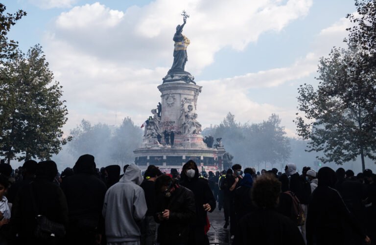 Thousands of protesters take to the streets in Paris, France, on October 17, 2026. Following high school student protest movements in recent weeks, many students, parents, teachers and more took part.