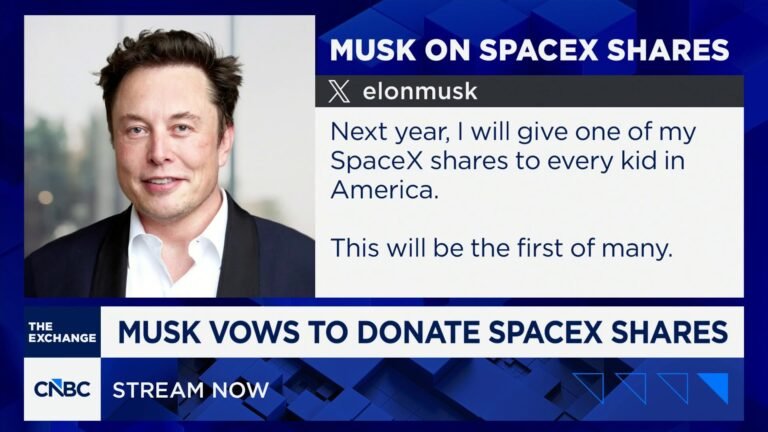 Elon Musk vows to donate SpaceX shares to every child in America
