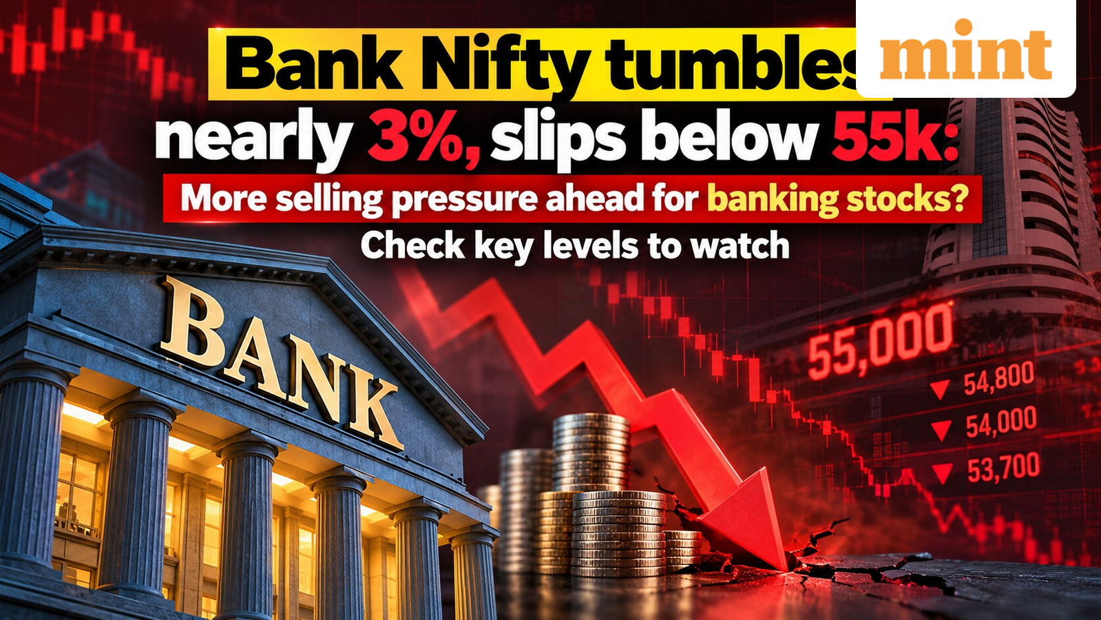 Bank Nifty tumbles nearly 3%, slips below 55k: More selling pressure ahead for banking stocks? Check key levels to watch