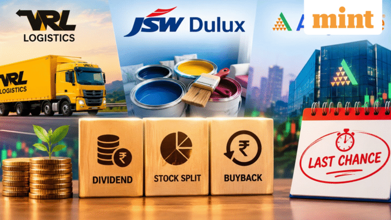 Dividend, stock split, buyback: Last chance to buy today - VRL Logistics, JSW Dulux, Angel One shares
