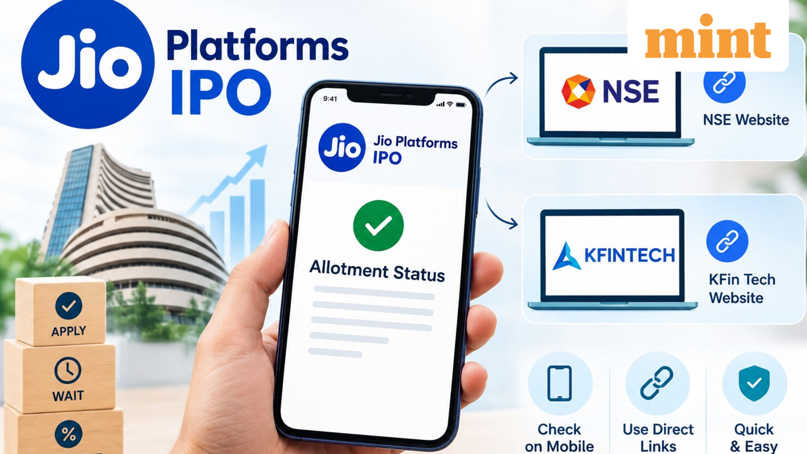 How to check Jio Platforms IPO allotment status online on mobile by direct link of NSE and Kfin Tech websites