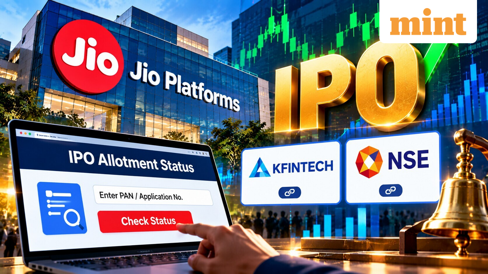 Jio Platforms IPO allotment status finalised! Did you get shares - check from direct Kfin tech, NSE website links