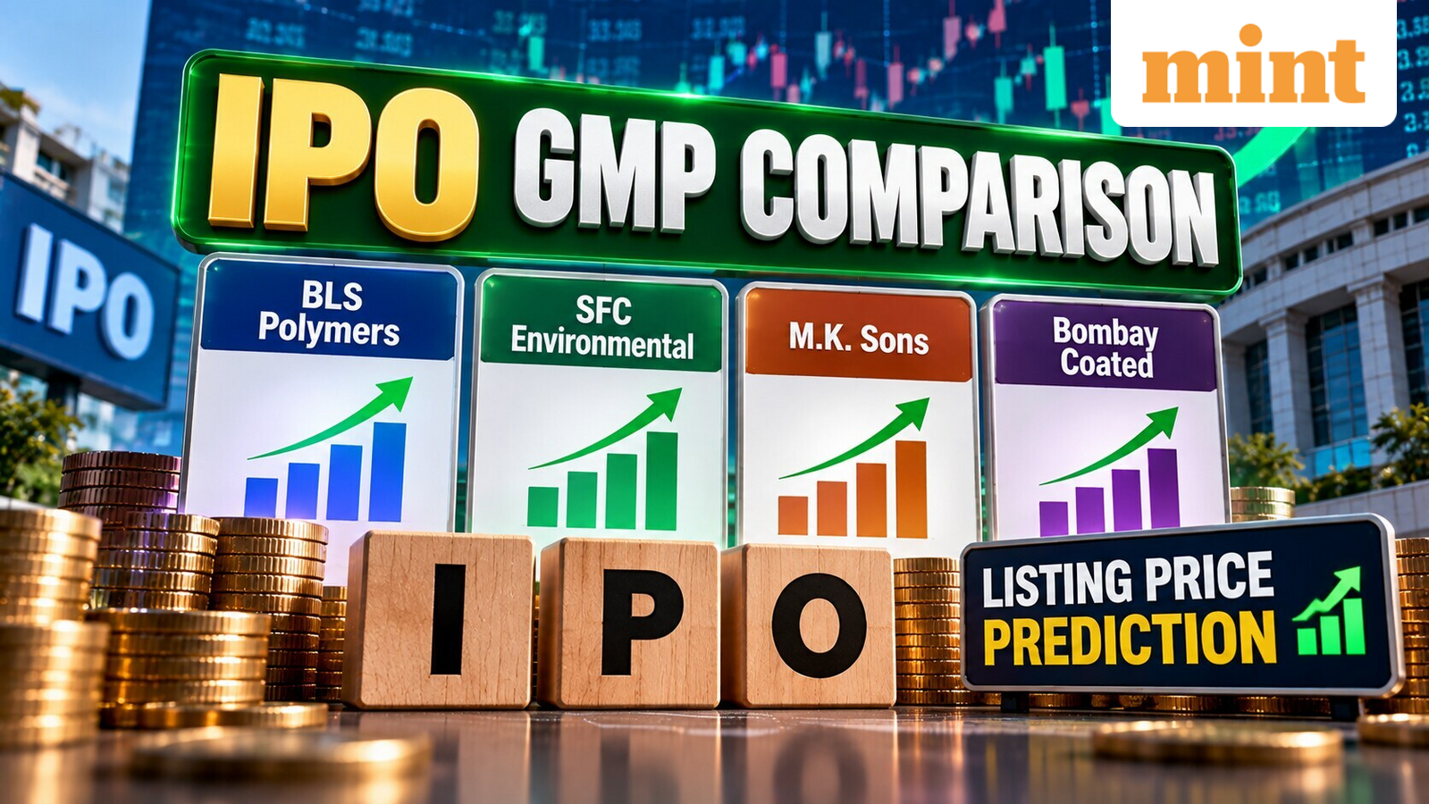 IPO GMP comparison: BLS Polymers vs SFC Environmental vs M.K. Sons vs Bombay Coated - Check listing price prediction