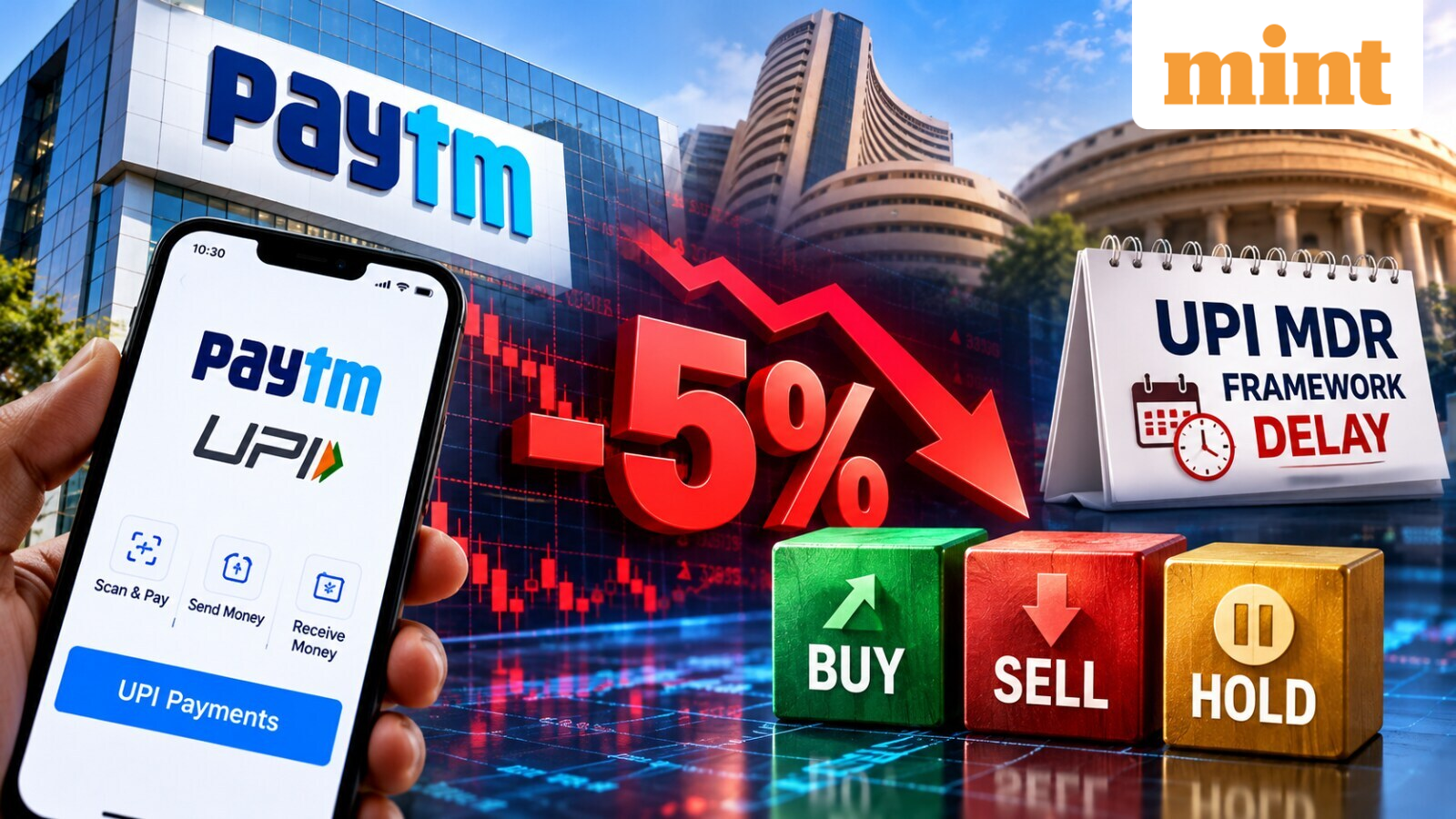Paytm shares: One97 Communications stock sinks 5% on this UPI MDR news; buy, sell or hold? Experts' view, target price