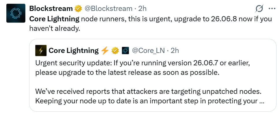 Core Lightning Warns of Attacks on Unpatched Nodes
