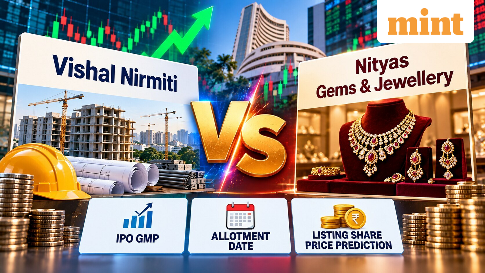 IPO GMP comparison: Vishal Nirmiti vs Nityas Gems &amp; Jewellery | Here's allotment date, listing share price prediction