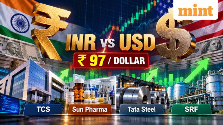 INR vs USD: Rupee near 97/dollar; how TCS, Sun Pharma, Tata Steel, SRF may gain from weaker currency? Experts explain